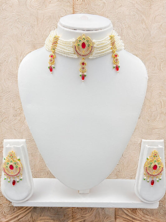 SPARKLING WHITE, GREN AND RANI - JADAU CHOKER CHIK SET