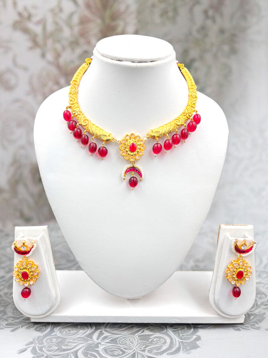 GOLDEN & RED - RAJPUTI HASLI CHOKER NECKLACE SET