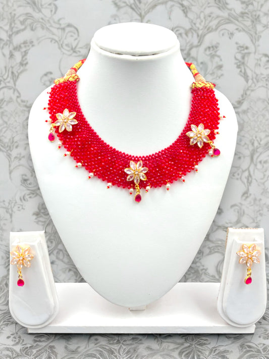 KUNDAN AND STAR STUDDED RED CHATAI CHOKER NECKLACE SET